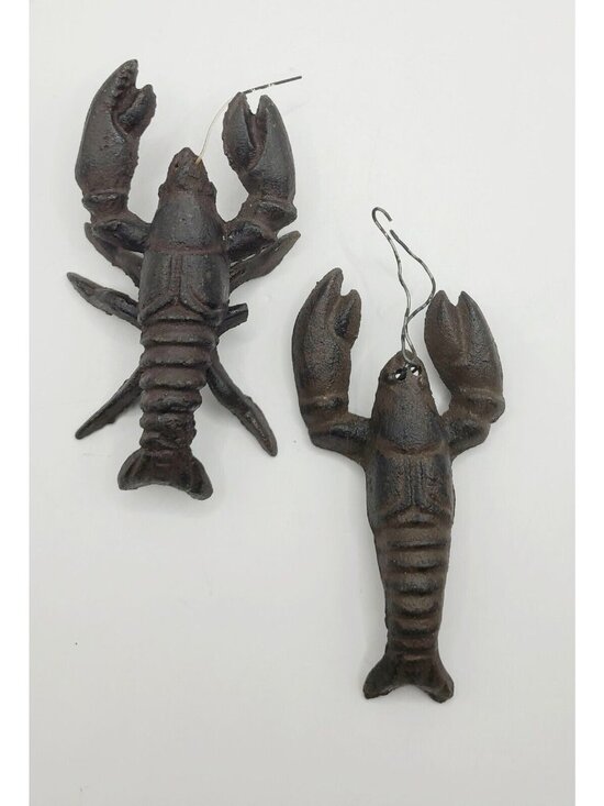 Other - Vtg Cast Iron Lobster Crawfish Figurine Paperweight Nautical Decor Cajun Set